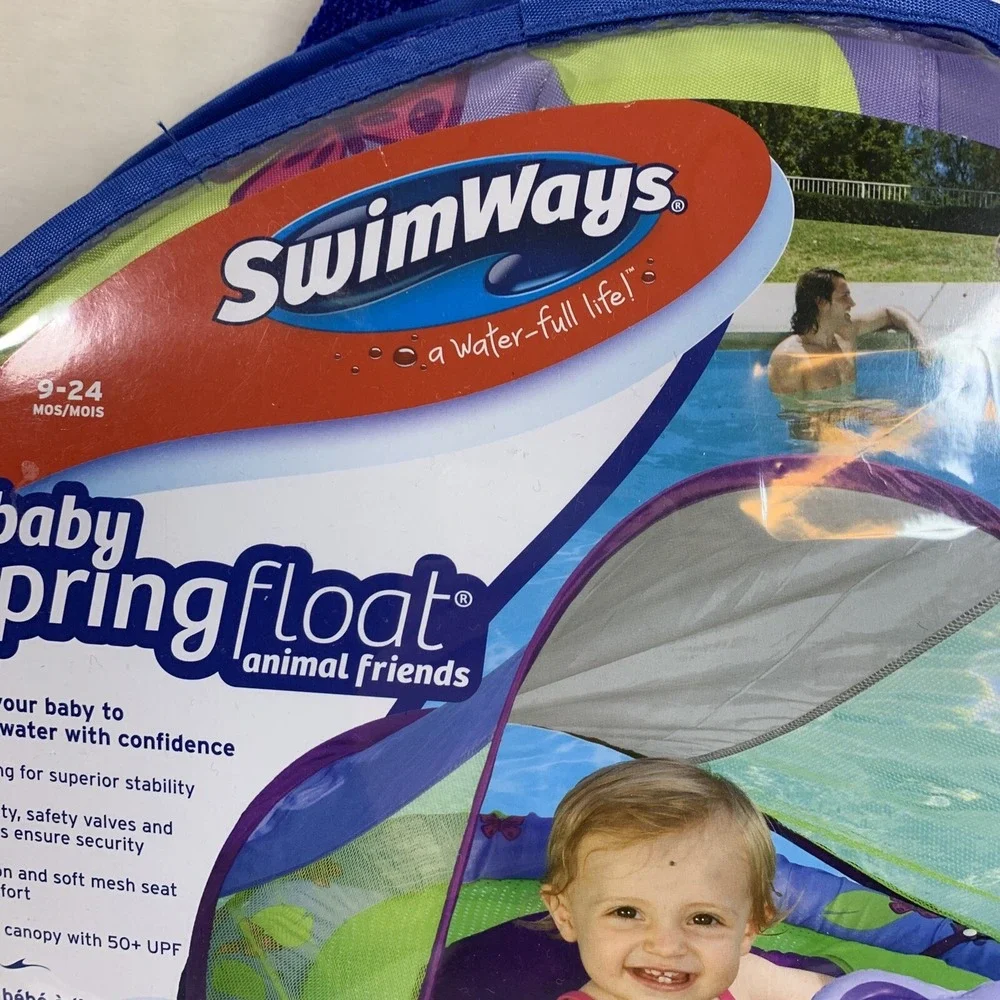 SwimWays Inflatable Baby Spring Pool Float Animal Friends‎ Huggable Hippo Canopy